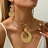 Ring with Flat Round Alloy Pendant Bib Choker & Dangle Earrings Sets FS-WG0F30A-01-3