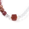 Round Natural Fresh Water Pearl & Red Agate Rhodonite & Quartz Crystal Beaded  Wrap Bracelets for Men Women BJEW-T022-07-4