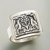 Rectangle with Bird & Flower Pattern Alloy Finger Rings FS-WGF2270-03-4