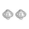 Elegant Silver Stud Earrings with Zirconia and Faux Pearl Design OU5648-1