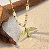 304 Stainless Steel & Plastic Imitation Pearl Bird Pendant Necklaces for Women NJEW-P330-02G-3