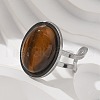Oval Natural Tiger Eye Finger Rings RJEW-M062-02P-02-5