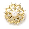 Rack Plating Brass Pave Clear Cubic Zirconia Flower Brooches KK-S391-04G-1