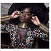 African Vintage Plastic & Resin Long Neck Collar & Wide Leather Bracelet & Stud Earring Sets FS-WGD976E-01-3
