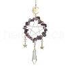 Wire Wrapped Natural Amethyst Chips & Brass Ring Pendant Decoration HJEW-TA00083-02-1