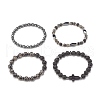 4Pcs 4 Style Mixed Stone Round Beaded Stretch Bracelets Set with Crystal Rhinestone BJEW-JB07885-6