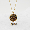 Mother's Day Flat Round with Flower & Word Mama Stainless Steel with Cubic Zirconia Pendant Necklaces & Stud Earring Sets WG8ED63-01-2