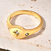 Flat Round with Star Pattern 304 Stainless Steel Micro Pave Clear Cubic Zirconia Finger Rings FS-WG7CEF6-01-1