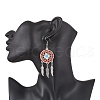 Flat Round with Feather Handmade Glass Seed Beads Chandelier Earrings EJEW-MZ00473-02-3