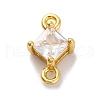 Brass Cubic Zirconia Rhombus Connector Charms KK-F894-12G-06-1