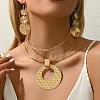 Ring with Flat Round Alloy Pendant Bib Choker & Dangle Earrings Sets FS-WG0F30A-01-2