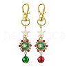Christmas Wreath Glass Seed Pendant Decorations with Bell HJEW-MZ00077-1