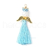 Glass Pearl Round Beaded with Polycotton Tassel Big Pendants PALLOY-MZ00611-05-1