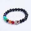 Natural Black Agate Beaded Stretch Bracelets BJEW-P072-F06-1