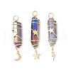 3Pcs 3 Styles Electroplated Natural Quartz Crystal Pointed Copper Wire Wrapped Pendants PALLOY-JF03766-01-1