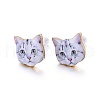 Real 14K Gold Plated Alloy Kitten Stud Earrings EJEW-G148-01G-04-1