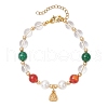 Natural Striped Agate & Quartz Crystal & Shell Pearl Round Beads Stretch Bracelets BJEW-JB11916-02-2