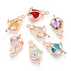 Brass Micro Pave Clear Cubic Zirconia and Glass Flower Pendants KK-T076-03KCG-1