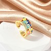 Brass Micro Pave Cubic Zirconia Enamel Cuff Rings for Women RJEW-L113-019G-05-2