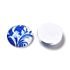 Blue and White Floral Printed Glass Cabochons X-GGLA-A002-18mm-XX-3