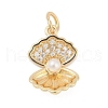 Brass Micro Pave Cubic Zirconia with Plastic Pearl Charms KK-Q096-06G-1
