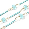 Brass Hexagonal Column Glass Seaded Beaded & Resin Round Beaded Link Chains CHC-G026-01A-1