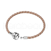 TINYSAND Rhodium Plated 925 Sterling Silver Braided Leather Bracelet Making TS-B-127-19-2