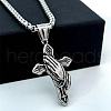 Greek Retro Style Stainless Steel Cross Praying Hand Pendant Necklaces for Men IN9519-1