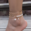 4Pcs Alloy Resin Pearl Oval Beaded Anklets WG937F9-01-1