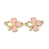 304 Stainless Steel Pink Enamel Shamrock Connector Charms STAS-I322-62G-1