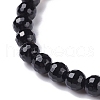 Natural Black Stone & Tiger Eye Round Beads Stretch Bracelet for Women BJEW-JB07293-03-3