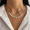 Heart Alloy & Plastic Imitation Pearl 3 Layer Necklaces for Women FS-WGA62EB-01-1