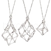 3Pcs 3 Styles 304 Stainless Steel Empty Macrame Pouch Pendant Singapore Chain Necklaces NJEW-JN05284-2