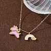304 Stainless Steel Pearl Pink Enamel & Natural White Shell Pendant Unicorn Rainbow Pendant Necklaces for Women NJEW-M101-02G-4