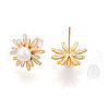 Mother's Day Jewellery Flower Brass Natural Pearl Stud Earrings PEAR-N020-06W-3