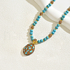 Vintage Ethnic Style Natural Turquoise Beaded Oval Oendant Necklaces for Women Party FE3293-2