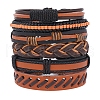 5Pcs 5 Style Adjustable Braided Imitation Leather Cord Bracelet Set with Waxed Cord for Men BJEW-F458-03-1