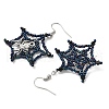 Halloween Theme Spider Web with Spider Handmade Glass Seed Beaded Dangle Earrings EJEW-MZ00481-02-5