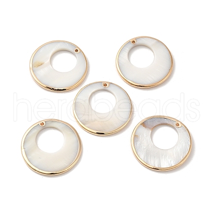 Electroplated Natural Freshwater Shell Pendants with Golden Plated Brass Edge SHEL-M019-02G-1
