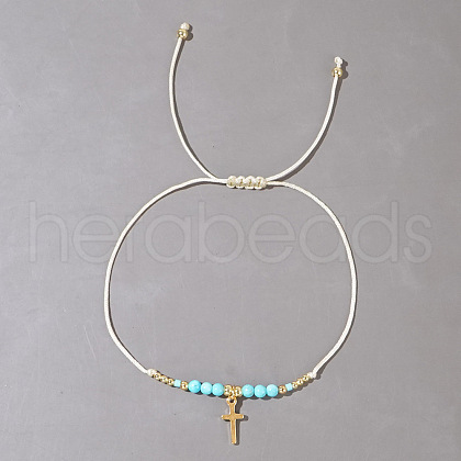 Natural Aquamarine Braided Bead Bracelets KA2676-5-1
