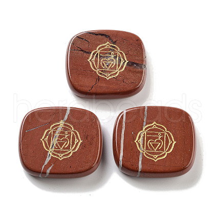 Natural Red Jasper Rectangle with Chakra Sign Figurines Display Decorations DJEW-K025-02E-1