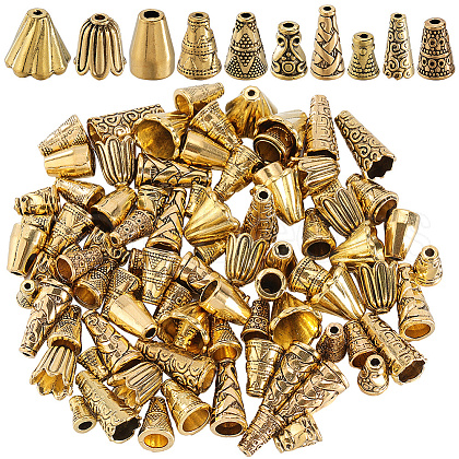 SOFPLATE 100Pcs 10 Styles Tibetan Style Alloy Beads Cone FIND-SP0001-68-1
