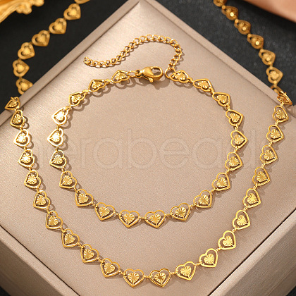 201 Stainless Steel Heart Link Bracelets & Chain Necklaces Sets FS-WGFB2A7-01-1