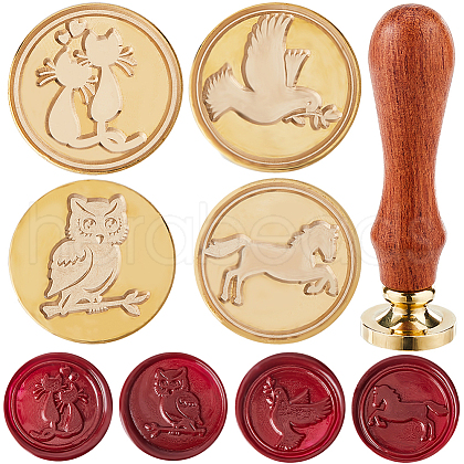 CRASPIRE 4Pcs 4 Styles Animal Theme Golden Tone Brass Wax Seal Stamp Head AJEW-CP0007-49A-07-1