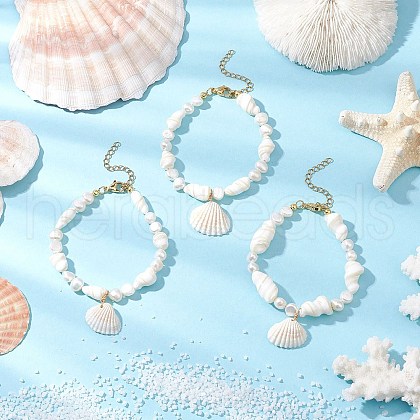Clam Shell Charm Bracelets for Women BJEW-JB11766-1