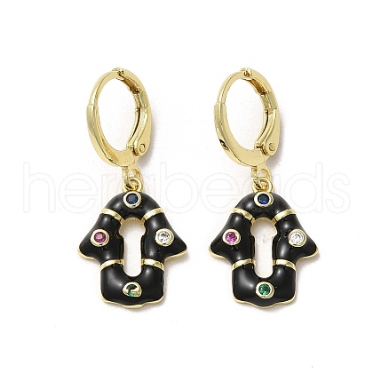Hamsa Hand Real 18K Gold Plated Brass Dangle Hoop Earrings EJEW-L268-040G-01-1