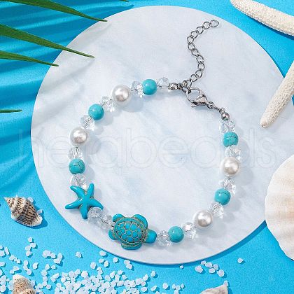 Synthetic Turquoise Beads Stretch Bracelets for Women BJEW-TA00601-1