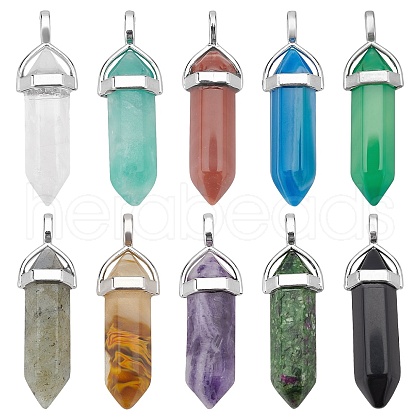   10Pcs 10 Style Natural & Synthetic Gemstone Double Terminated Pointed Pendants G-PH0019-16-1