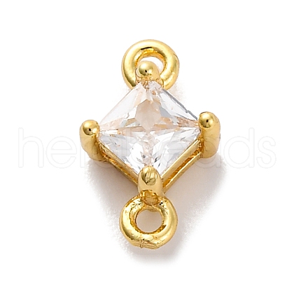 Brass Cubic Zirconia Rhombus Connector Charms KK-F894-12G-06-1