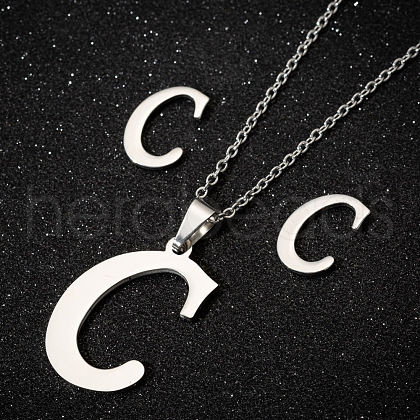 201 Stainless Steel Pendant Necklaces & Stud Earrings Sets WG00841-51-1